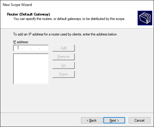 Snapshot of providing the Default Gateway address.