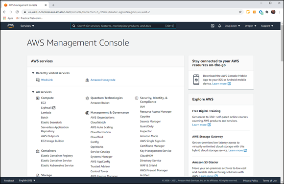Snapshot of the AWS Console.