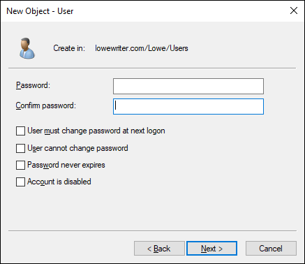 Snapshot of Setting the user’s password.