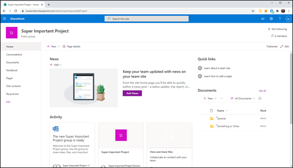 Snapshot of a modern SharePoint site is created for every team.