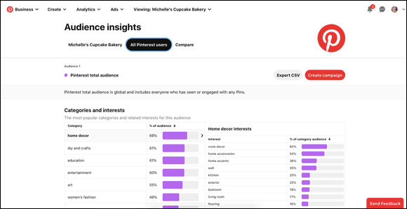 Snapshot of gaining more insights into the Pinterest audience.