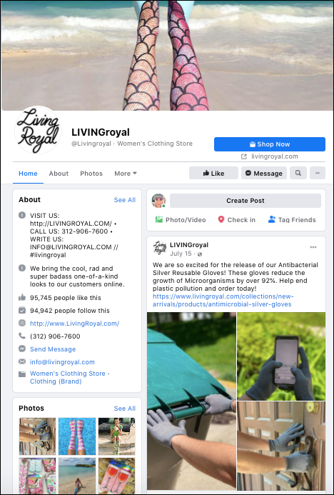 Snapshot of the Facebook Page of Living Royal.