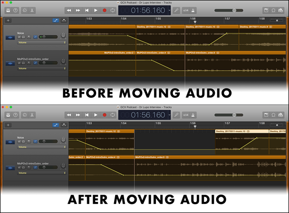 Photo depicts the activating Move Track Automations with Regions, your audio levels remain intact when major changes occur in your Timeline.