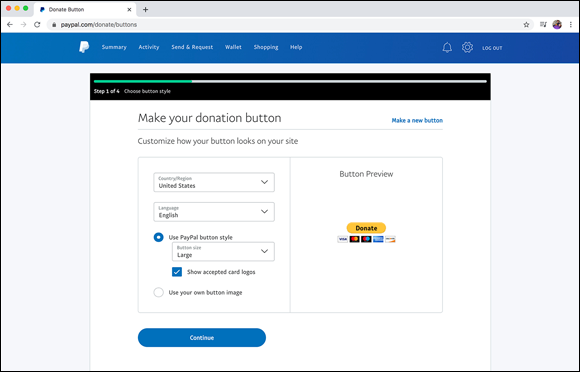 Photo depicts PayPal makes accepting donations as easy as selecting options from a series of drop menus.