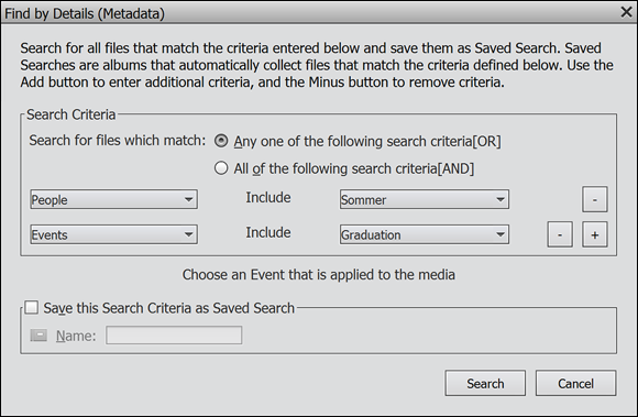 Snapshot of choosing Find ➪ By Details in the Organizer to open the dialog box in which metadata are specified.