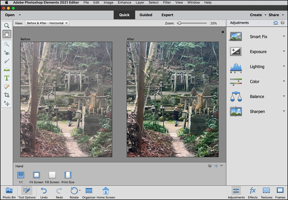 Snapshot of the quick mode that enabling you to view before-and-after previews of your image.