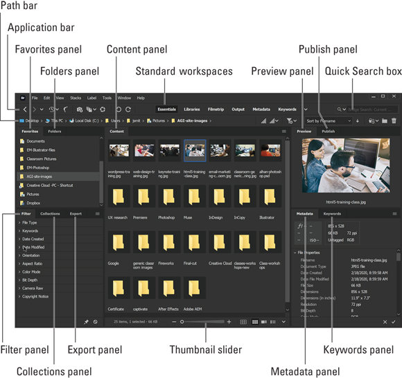 Snapshot of the Adobe Bridge workspace.
