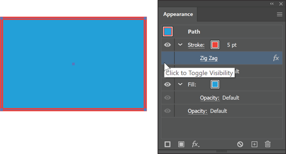Snapshot of toggling the visibility and edit the effects right from the Appearance panel.