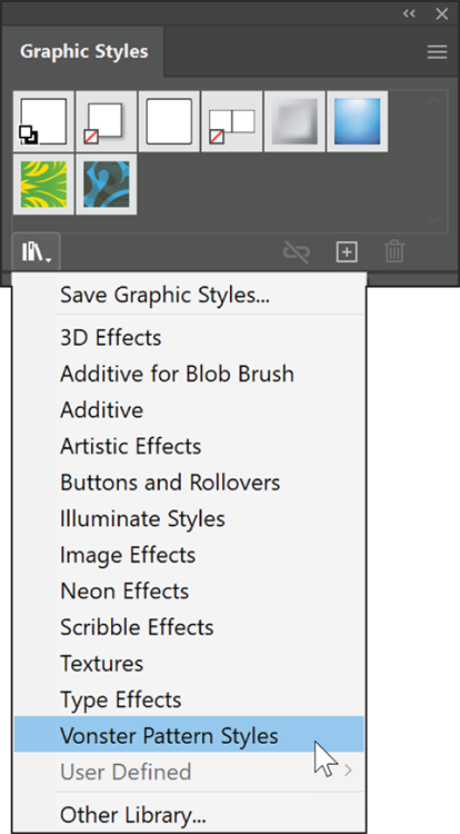 Snapshot of accessing additional graphic styles by selecting the Library icon.
