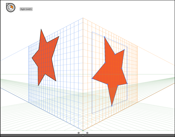 Snapshot of clicking on a plane to activate it before adding a shape. In this example, the left star had the left grid active, and the second star had the right grid active.
