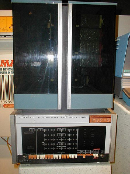 Photo depicts a PDP-8 computer.
