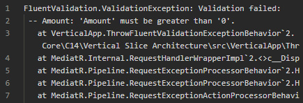 Figure 15.9 – The result of the ThrowFluentValidationExceptionBehavior without the MVC filter
