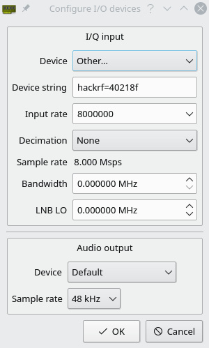 Figure 9.3 – Selecting the source: a HackRF example