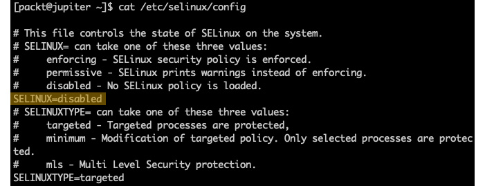 Figure 9.14 – Disabling SELinux