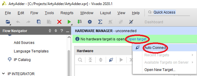 Figure 4.29 – Open target and Auto Connect selections
