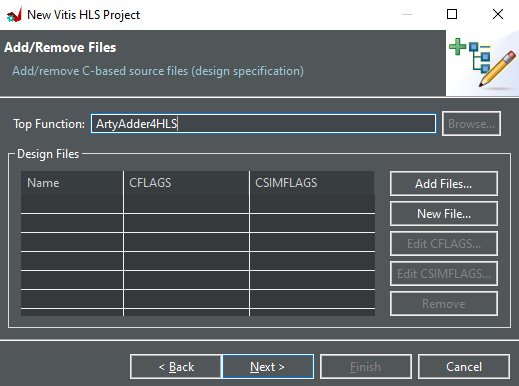 Figure 5.4 – Vitis HLS Add/Remove Files dialog
