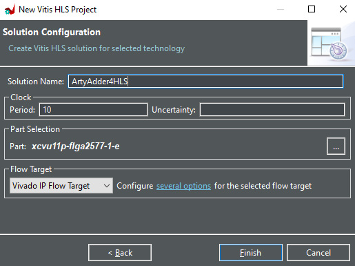 Figure 5.5 – Vitis HLS solution configuration dialog
