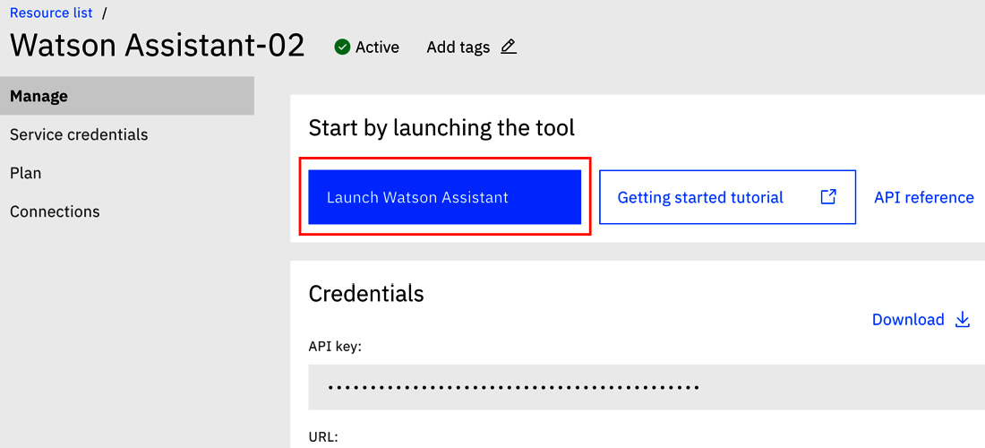 Figure 12.12 – Launch the Watson Assistant console

