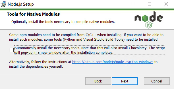 Figure 2.5 – Tools for Native Modules window
