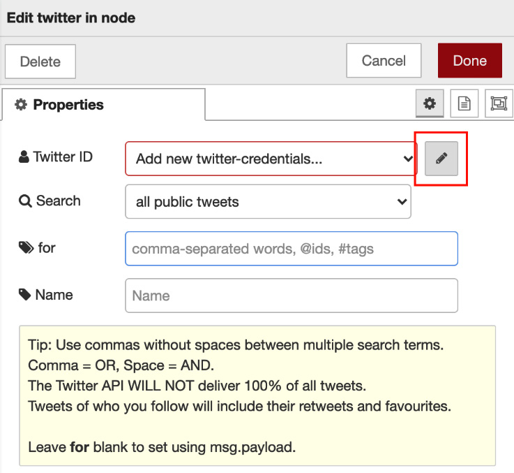 Figure 7.31 – Editing the Twitter properties
