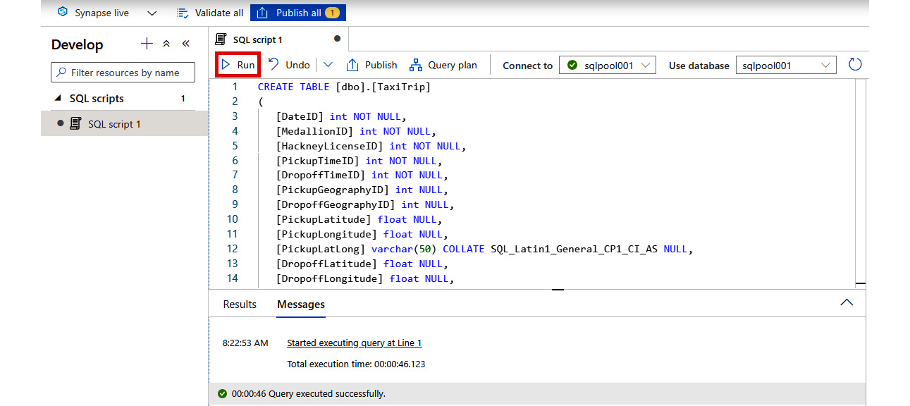 Enter the SQL script in the SQL script pane