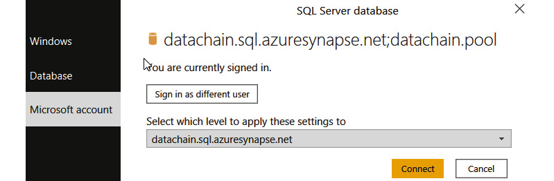 Adding an Azure Synapse Analytics SQL database as a data source in Power BI