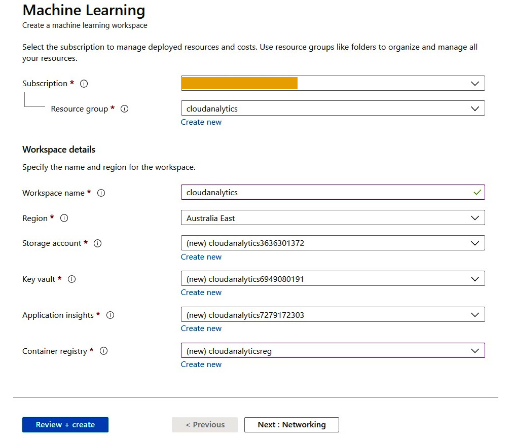 Azure Machine Learningworkspace details