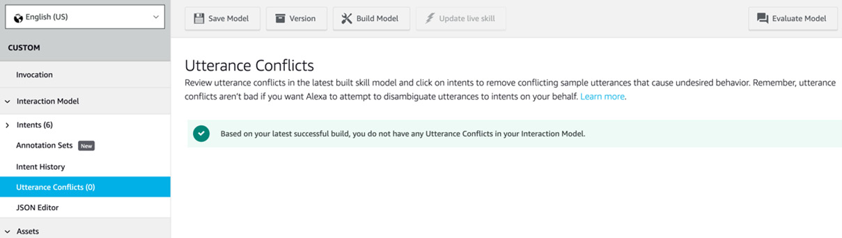 Figure 12.16 – Alexa skill Utterance Conflicts page
