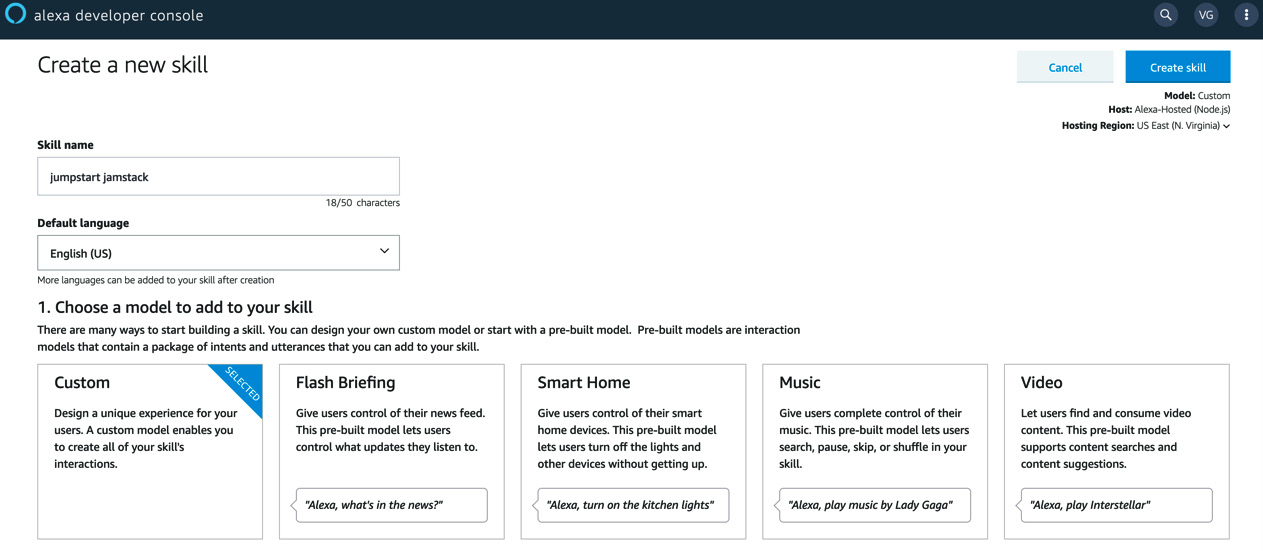 Figure 12.4 – Amazon Alexa Skills creation page

