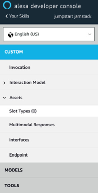 Figure 12.9 – Alexa skill interface build menu
