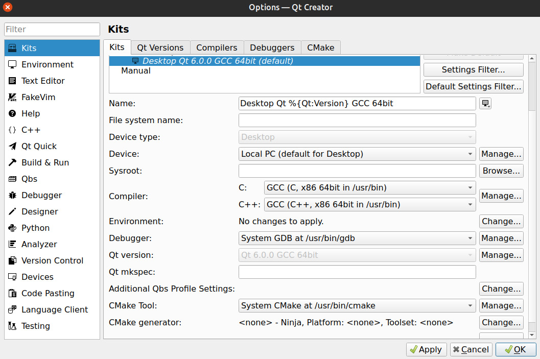 Figure 5.4 – Desktop kit configuration on Ubuntu
