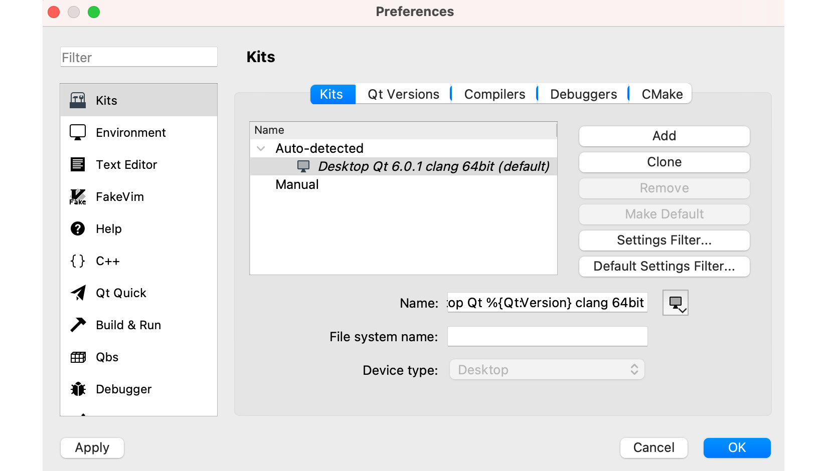 Figure 5.6 – Desktop kit configuration on macOS
