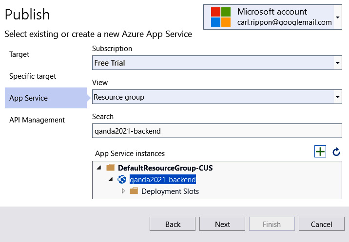 Figure 14.11 –  Selecting the app service to deploy to
