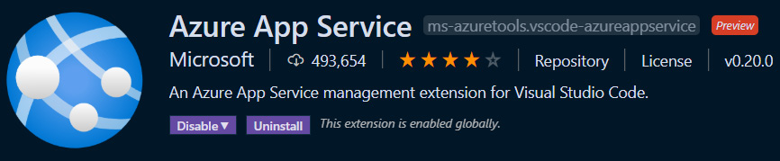 Figure 14.25 –  Azure App Service extension in Visual Studio Code
