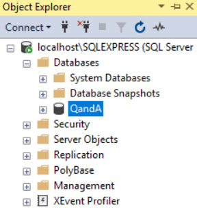 Figure 8.3 – The Q&A database in Object Explorer
