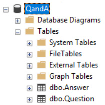 Figure 8.4 – The Q&A database in Object Explorer

