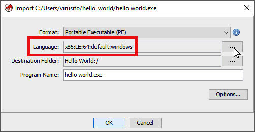 Figure 12.2 – Default language variant when importing a PE file
