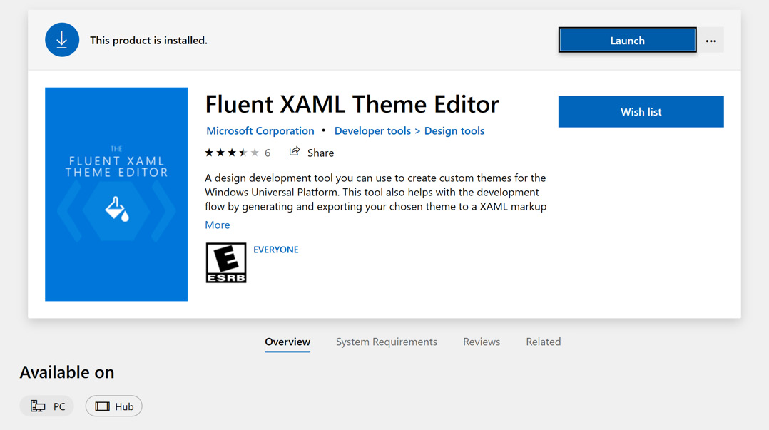 Figure 7.7 – The Fluent XAML Theme Editor page in the Microsoft Store
