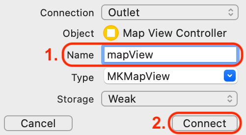 Figure 16.6 – Pop-up dialog box for the mapView outlet's creation

