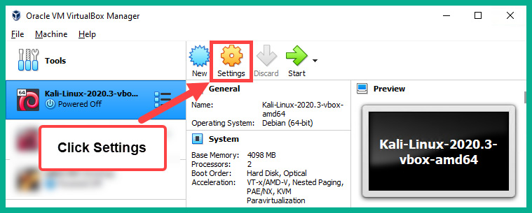 Figure 4.7 – Accessing the settings for the virtual machine
