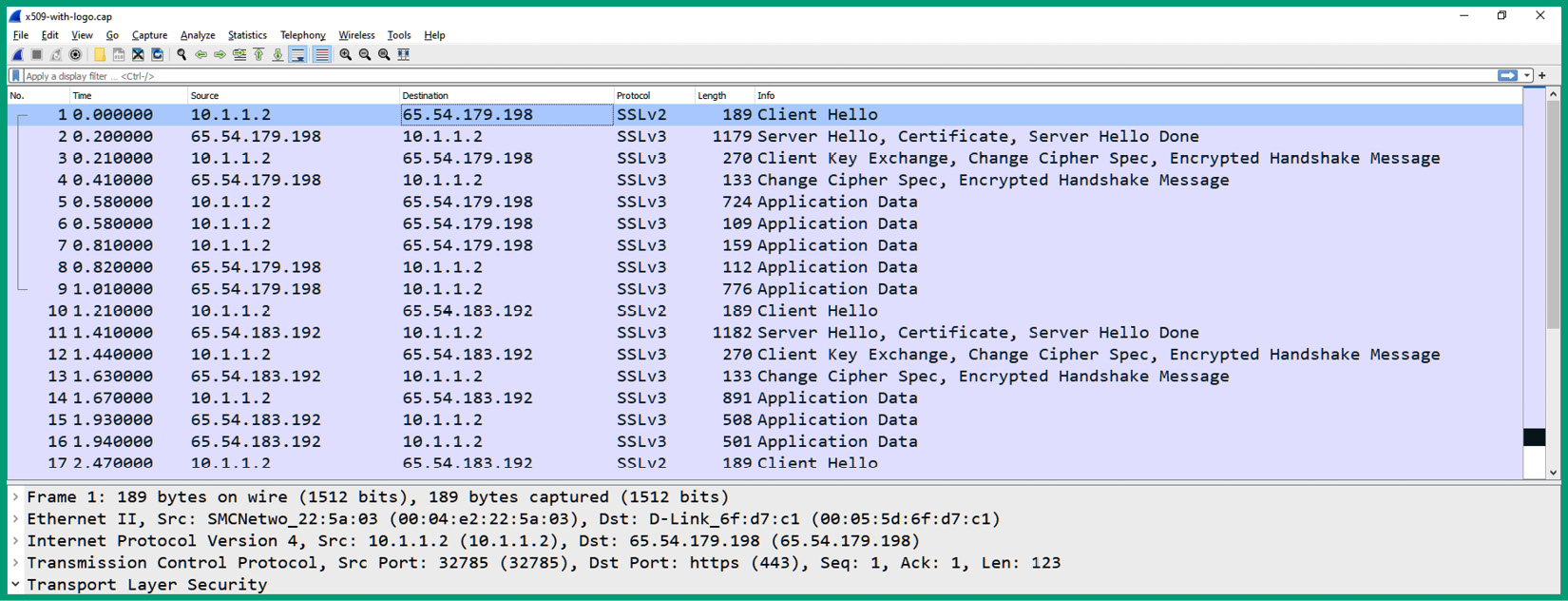 Figure 6.35 – Viewing the packet capture within Wireshark
