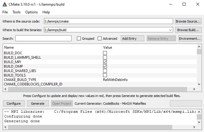Figure 12.8 – cmake-gui after selecting the required packages and clicking Configure and Generate
