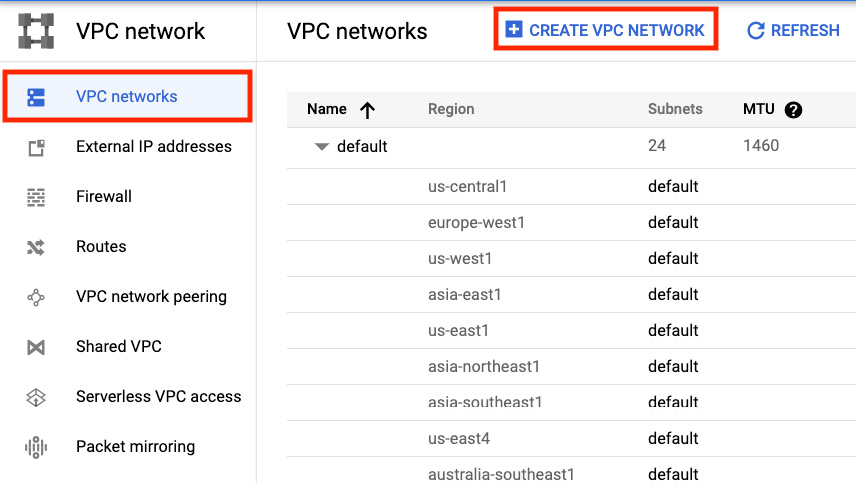 Figure 3.2 – Creating a VPC network
