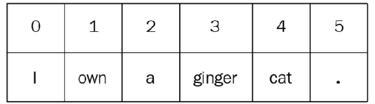 Figure 2.7 – Tokenization of “I own a ginger cat.”
