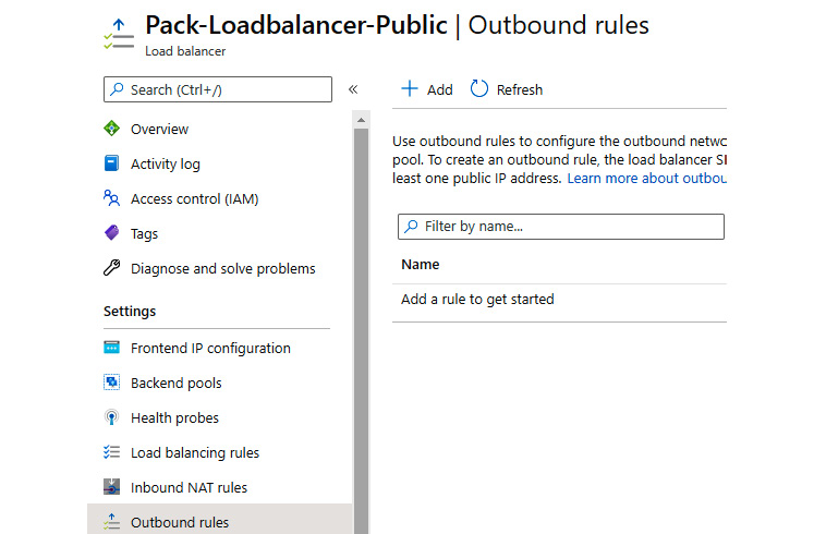 Adding outbound rules for the load balancer using the Azure portal