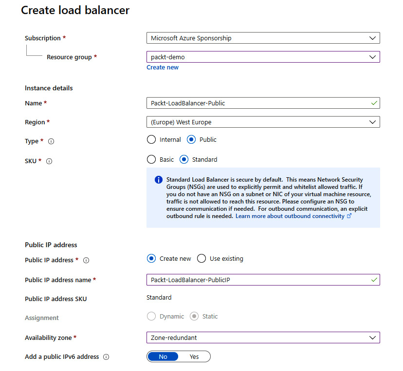 Creating a public load balancer using the Azure portal