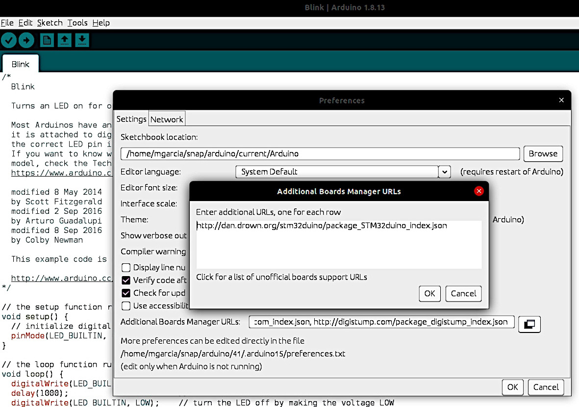 Figure 1.10 – The IDE's preferences option for writing the link's library