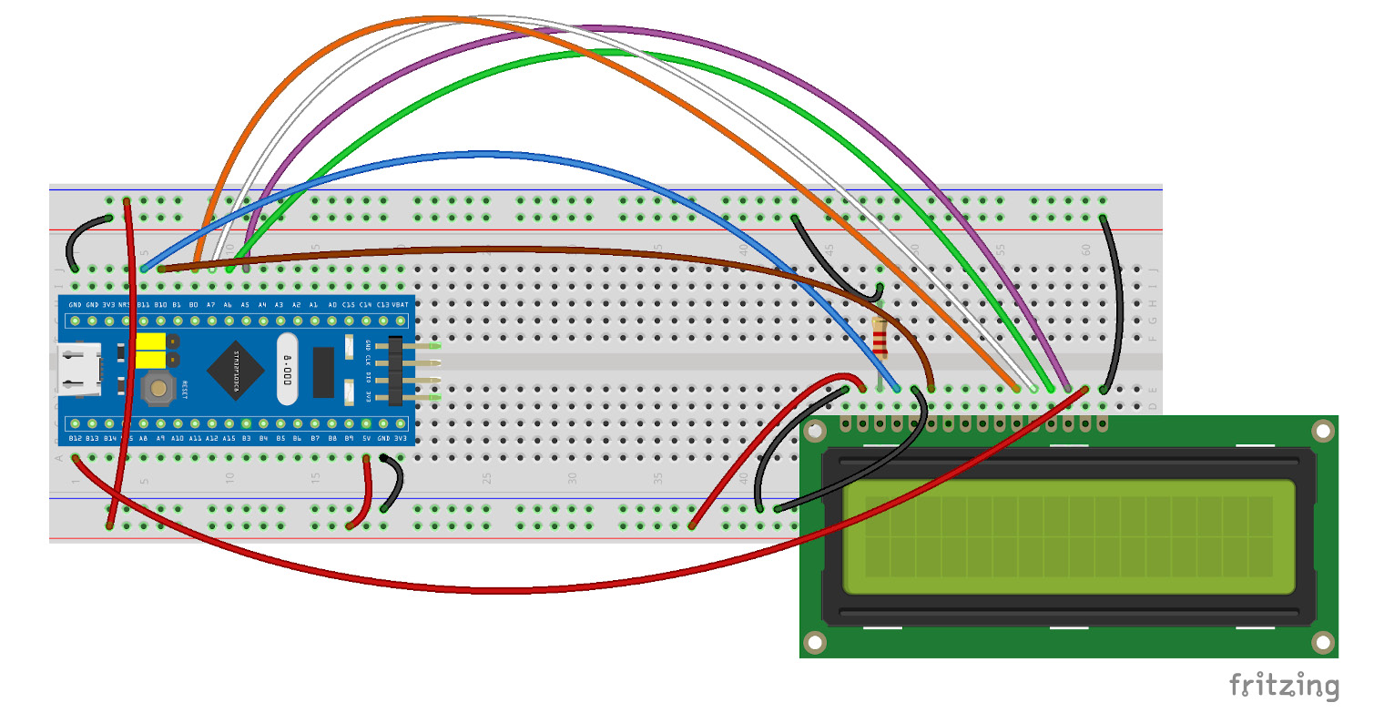 Figure 14.1 – The LCD connected to the Blue Pill microcontroller board