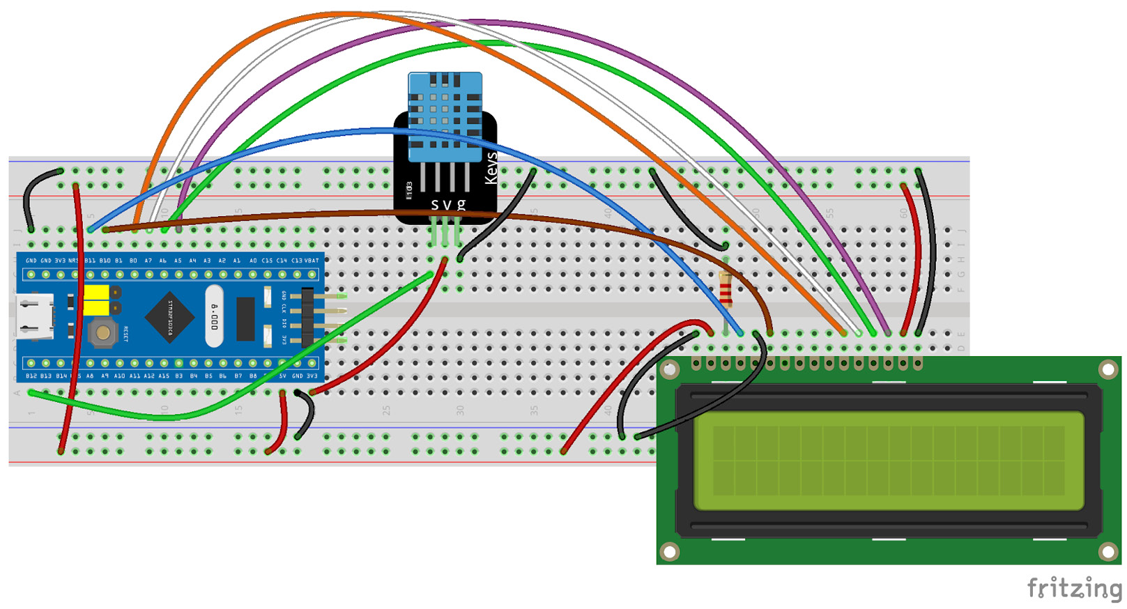 Figure 5.6 – A 1602 LCD connected to the Blue Pill board