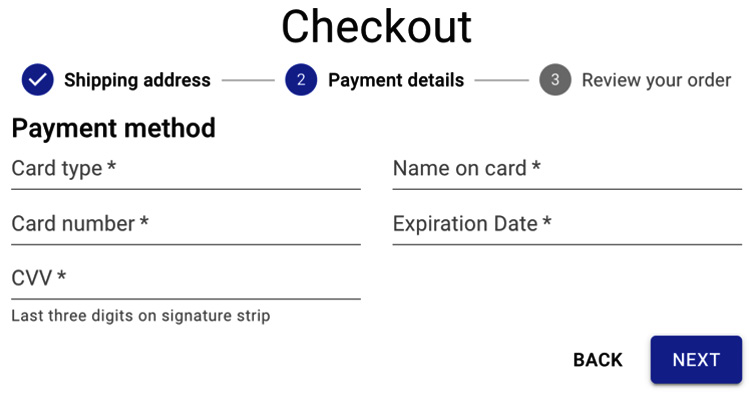 Figure 7.6 – Payment details Checkout screen 